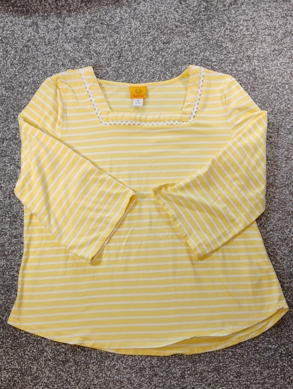 Ruby Rd. Yellow and White Striped Square Neck Long Sleeve Top
